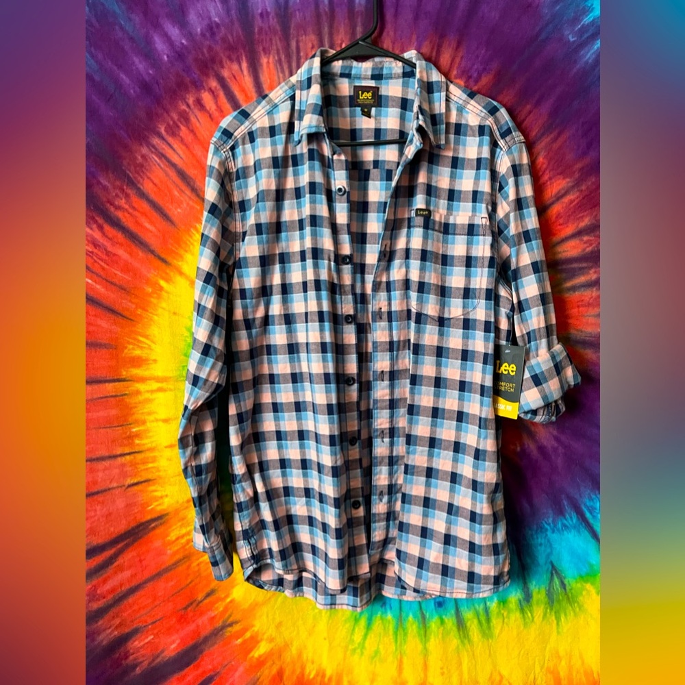 Men’s Pink and Blue Flannel by Lee Medium